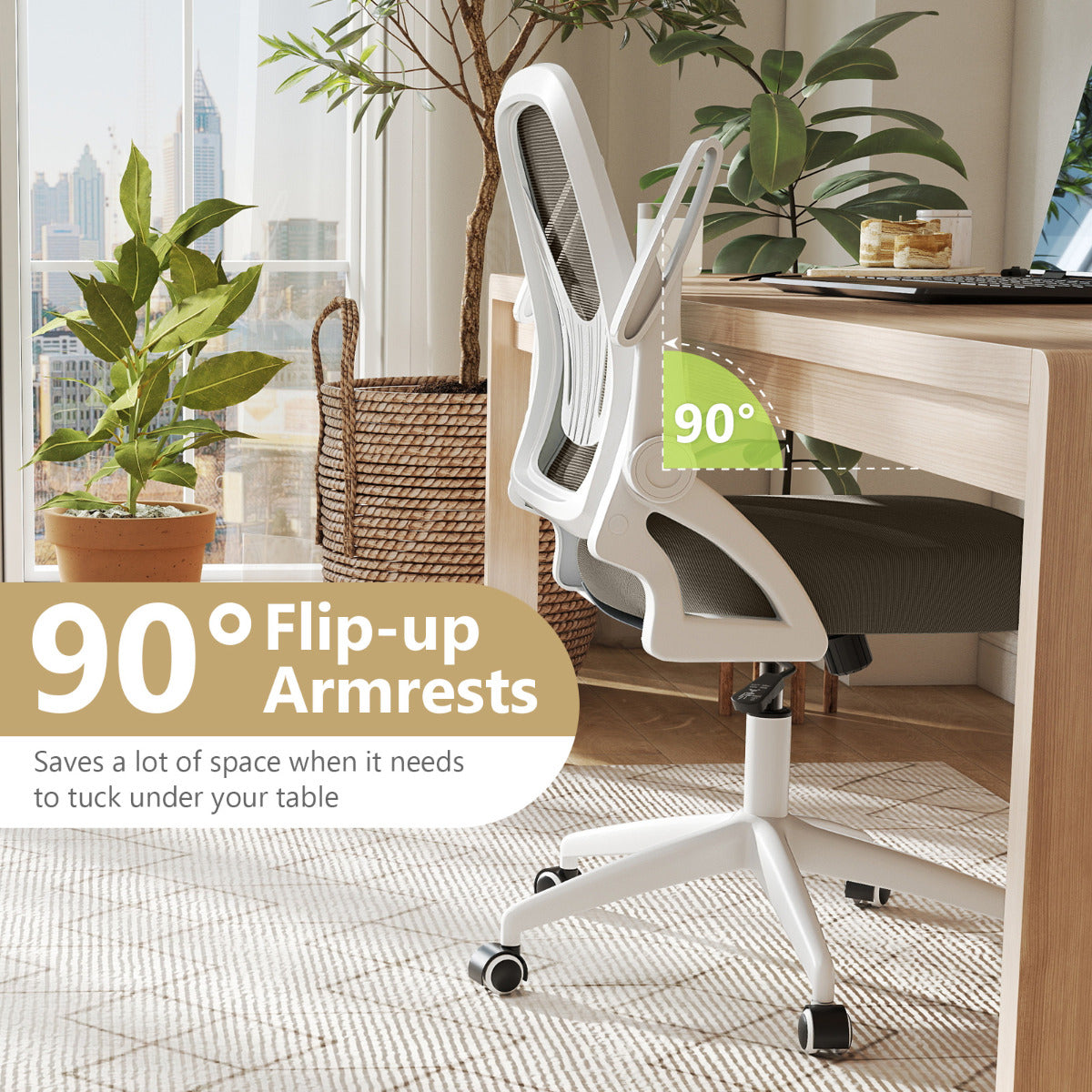 Mesh Ergonomic Computer Desk Chair with Lumbar Support and Flip-up Arms-Grey