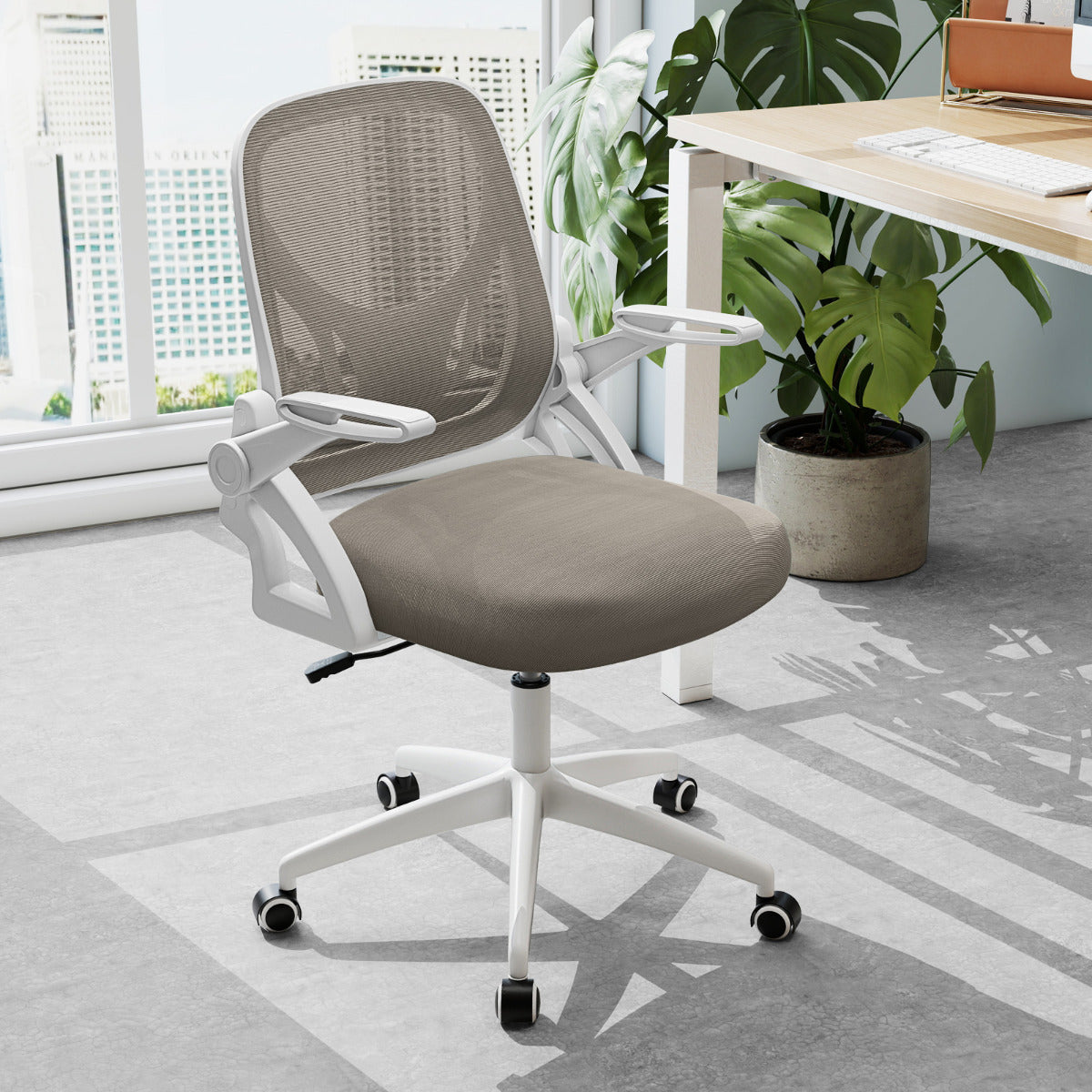Mesh Ergonomic Computer Desk Chair with Lumbar Support and Flip-up Arms-Grey