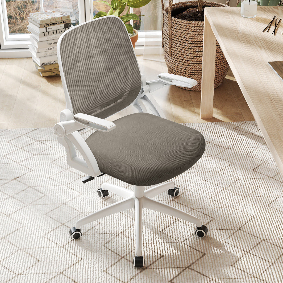 Mesh Ergonomic Computer Desk Chair with Lumbar Support and Flip-up Arms-Grey