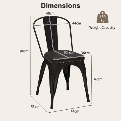 Metal Dining Chair Set of 4  with Removable Backs and PU Leather Cushioned Seat-Black