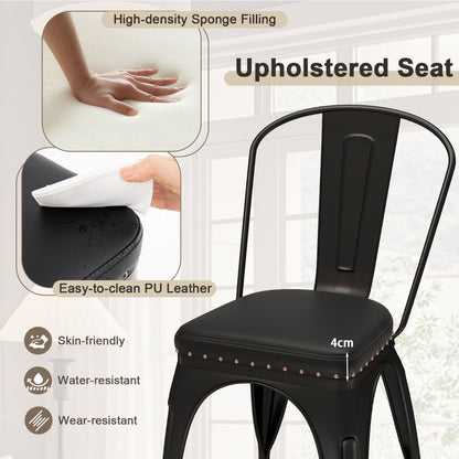 Metal Dining Chair Set of 4  with Removable Backs and PU Leather Cushioned Seat-Black