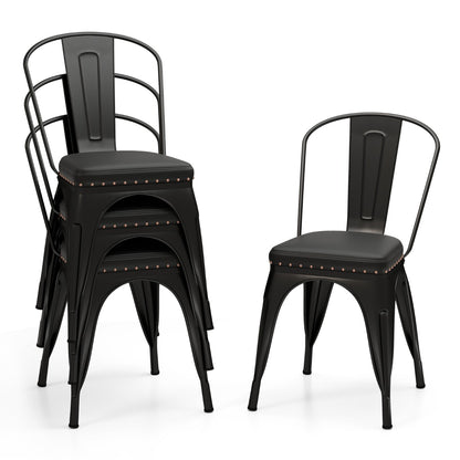 Metal Dining Chair Set of 4  with Removable Backs and PU Leather Cushioned Seat-Black