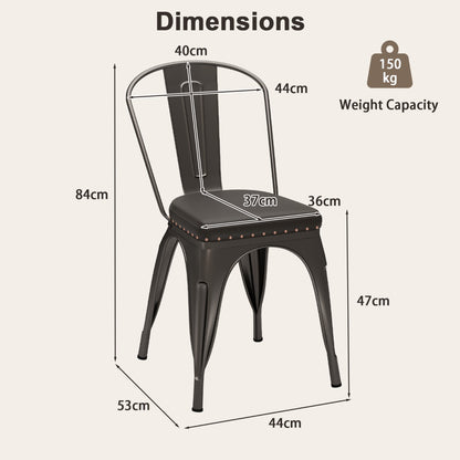 Metal Dining Chair Set of 4  with Removable Backs and PU Leather Cushioned Seat-Brown