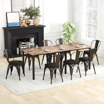 Metal Dining Chair Set of 4  with Removable Backs and PU Leather Cushioned Seat-Brown