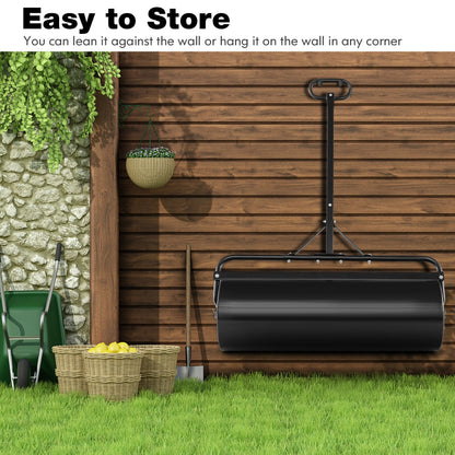 63L Metal Lawn Roller with Detachable Gripping Handle for Garden-Black