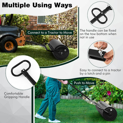 63L Metal Lawn Roller with Detachable Gripping Handle for Garden-Black