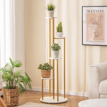 Tiered plant holder helps each plant receive sufficient sunlight for healthy growth and vibrant appearance