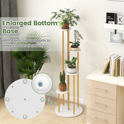 Multifunctional five-tier shelf works as a planter stand, display rack, or decorative storage organizer