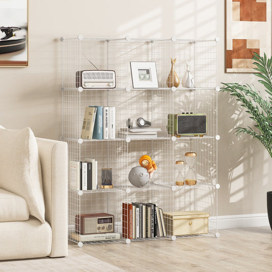 Costway Metal Wire Free Standing DIY Storage Cubes with 12 Cubes-White