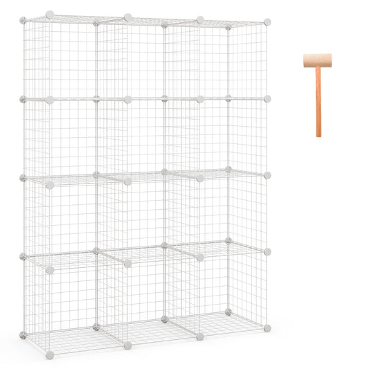 Costway Metal Wire Free Standing DIY Storage Cubes with 12 Cubes-White
