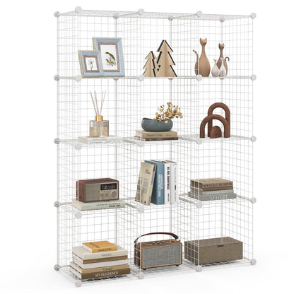 12-Cube Freestanding Metal Wire Storage Organizer, White, 0.35m x 0.35m Grids