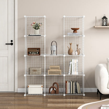 12-Cube Freestanding Metal Wire Storage Organizer, White, 0.35m x 0.35m Grids