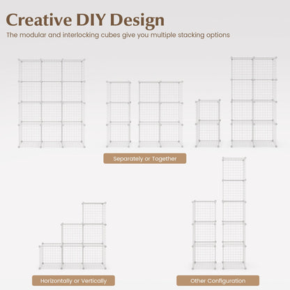 12-Cube Freestanding Metal Wire Storage Organizer, White, 0.35m x 0.35m Grids