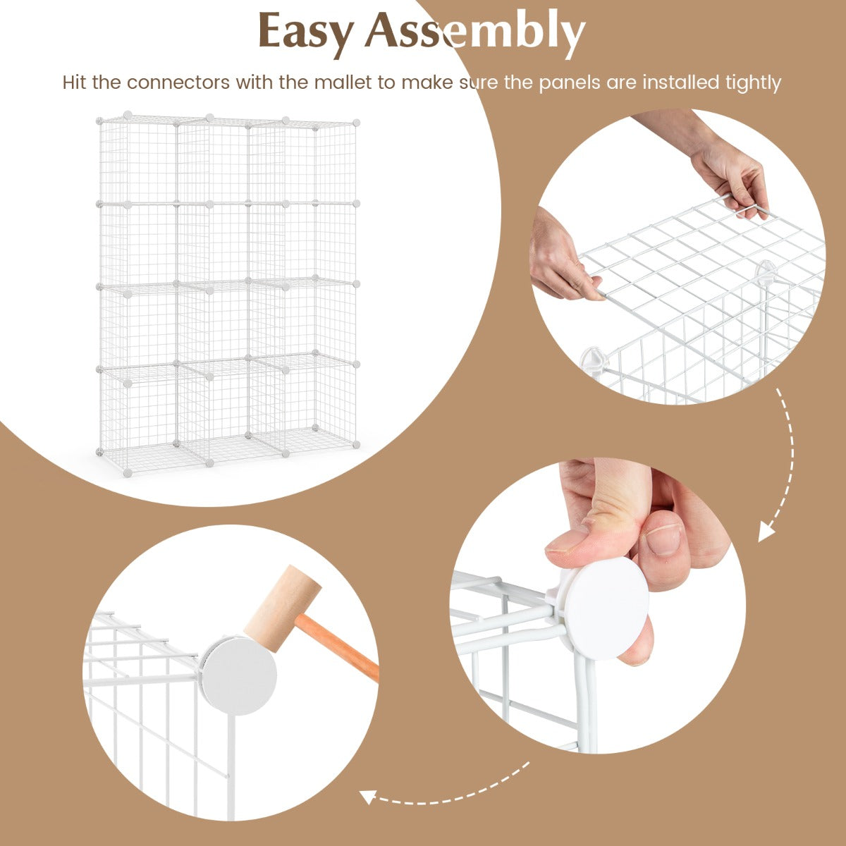 12-Cube Freestanding Metal Wire Storage Organizer, White, 0.35m x 0.35m Grids