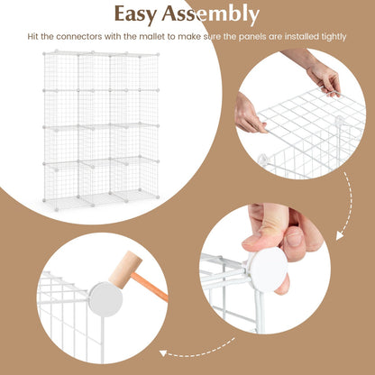 12-Cube Freestanding Metal Wire Storage Organizer, White, 0.35m x 0.35m Grids