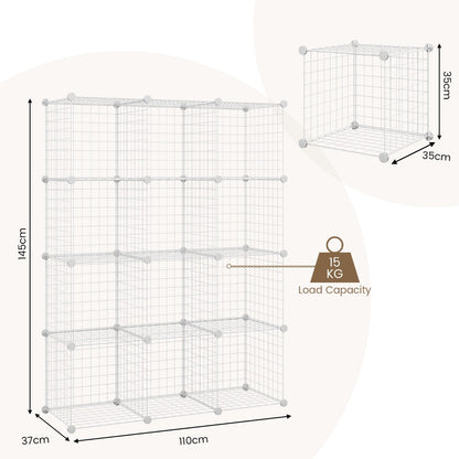 12-Cube Freestanding Metal Wire Storage Organizer, White, 0.35m x 0.35m Grids
