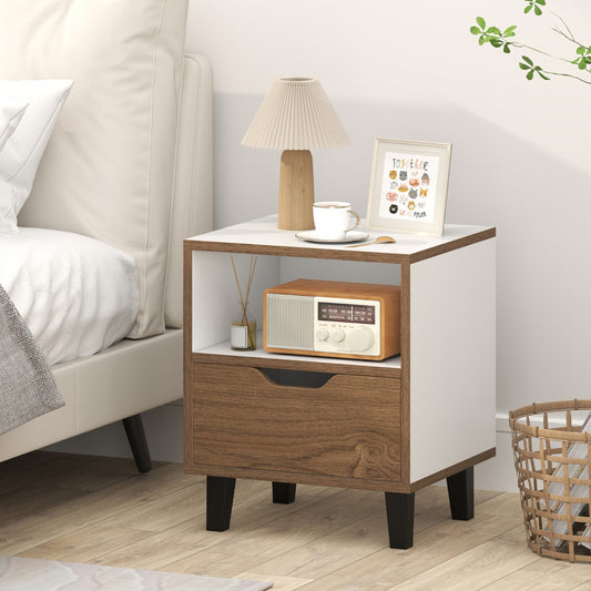 Mid Century Modern Nightstand with Drawer and Open storage Shelf-White-1 Pack