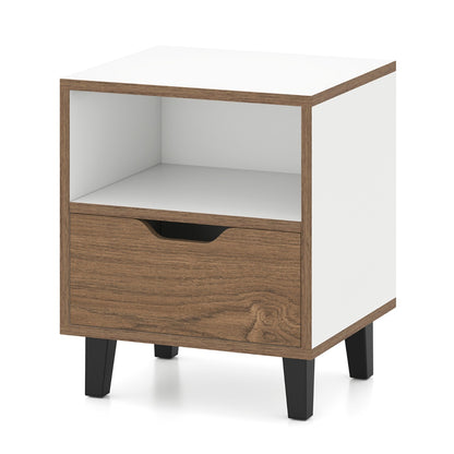 Mid Century Modern Nightstand with Drawer and Open storage Shelf-White-1 Pack