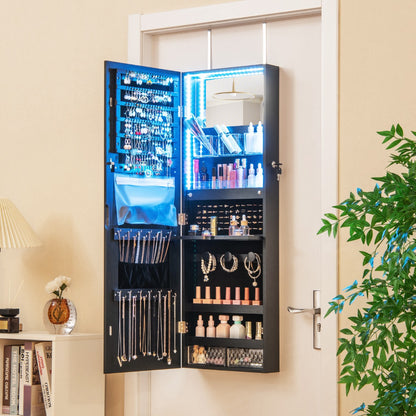 Lockable Mirror Jewelry Cabinet with 3-Colour LED Light-Black