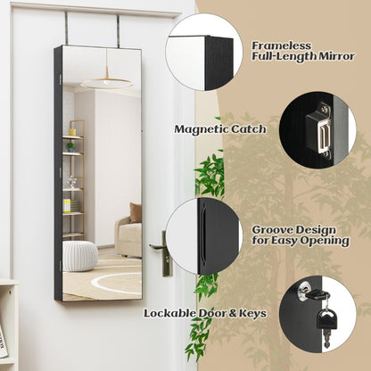 Lockable Mirror Jewelry Cabinet with 3-Colour LED Light-Black