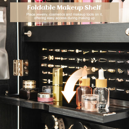 Lockable Mirror Jewelry Cabinet with 3-Colour LED Light-Black