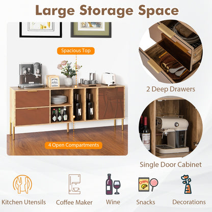 Mirrored Buffet Cabinet with 2 Drawers and 1 Door Natural-Natural