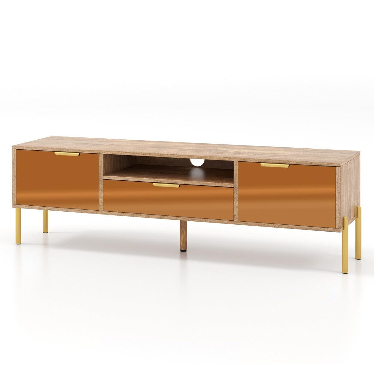 Mirrored TV Stand for TV up to 65 Inch with Spacious Tabletop-Natural