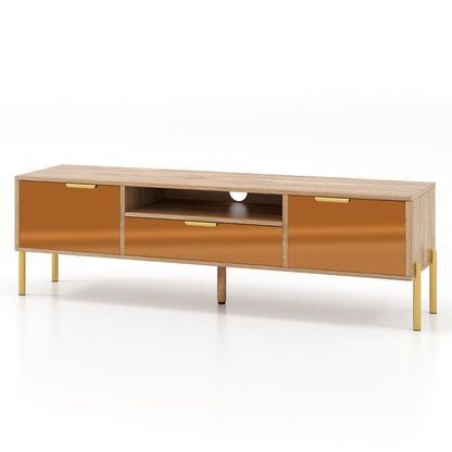 Mirrored TV Stand for TV up to 65 Inch with Spacious Tabletop-Natural