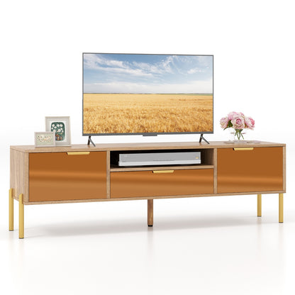 Mirrored TV Stand for TV up to 65 Inch with Spacious Tabletop-Natural