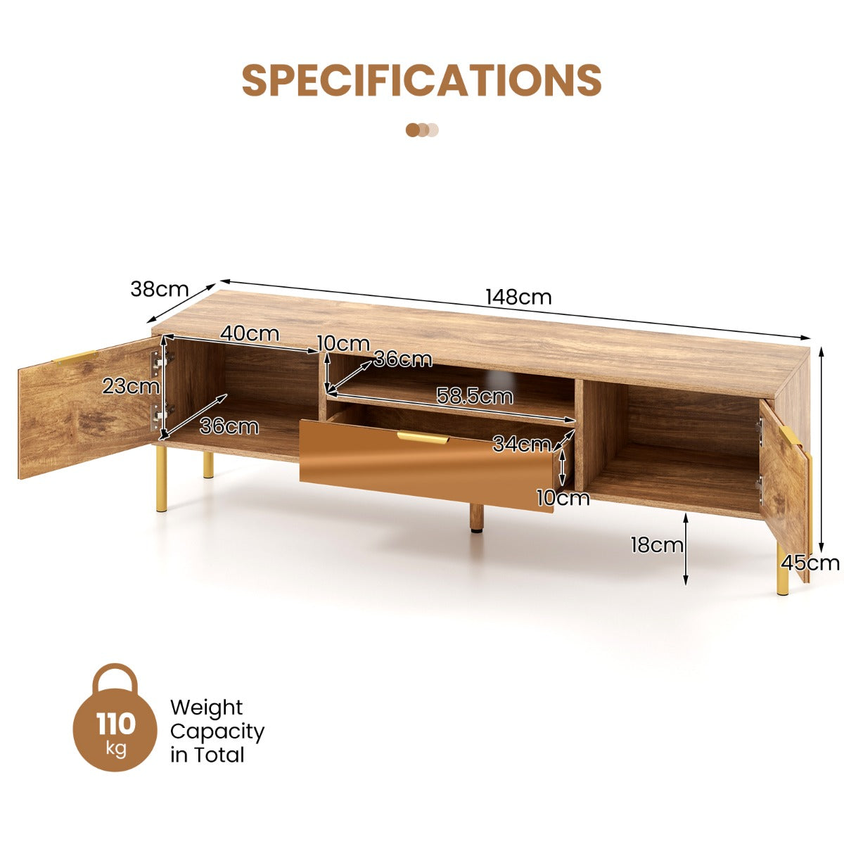 Mirrored TV Stand for TV up to 65 Inch with Spacious Tabletop-Natural