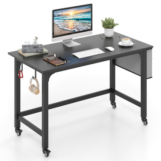 Costway Mobile Computer Desk 120cm Home Office Desk with Storage Bag-Black