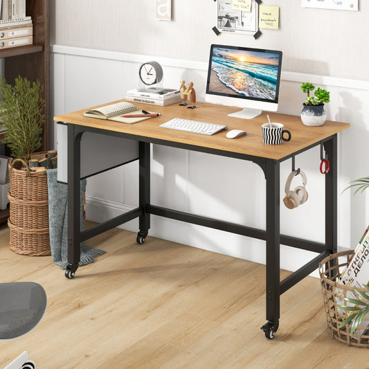 Costway Mobile Computer Desk 120cm Home Office Desk with Storage Bag-Natural