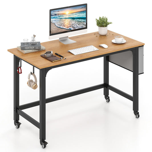 Costway Mobile Computer Desk 120cm Home Office Desk with Storage Bag-Natural