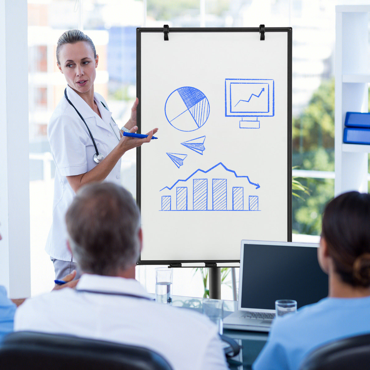 Mobile Dry Erase Whiteboard with Height Adjustable Stand-Black