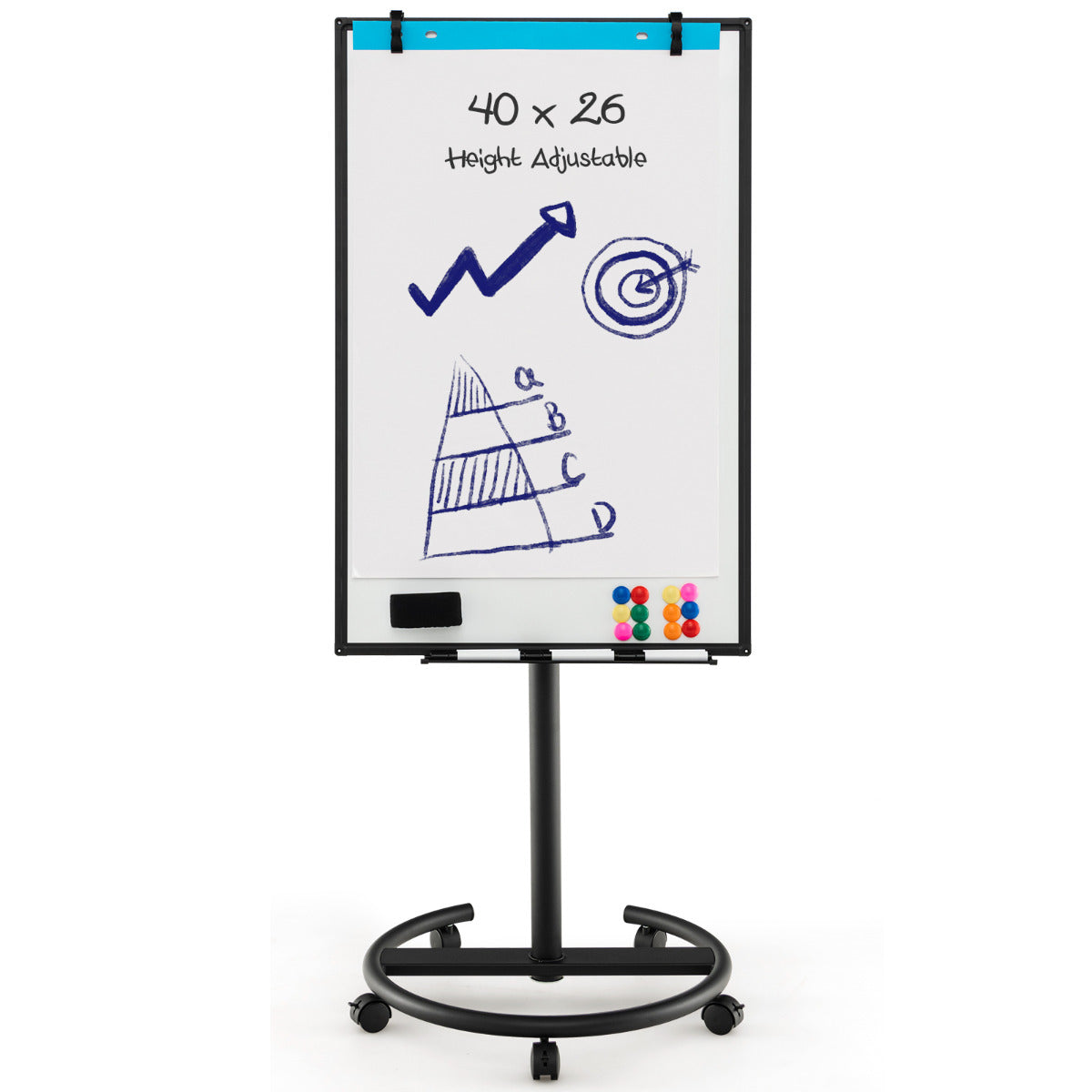 Mobile Dry Erase Whiteboard with Height Adjustable Stand-Black