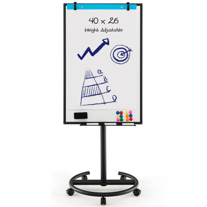 Mobile Dry Erase Whiteboard with Height Adjustable Stand-Black