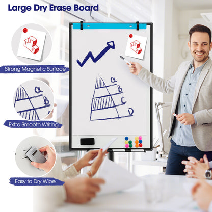 Mobile Dry Erase Whiteboard with Height Adjustable Stand-Black