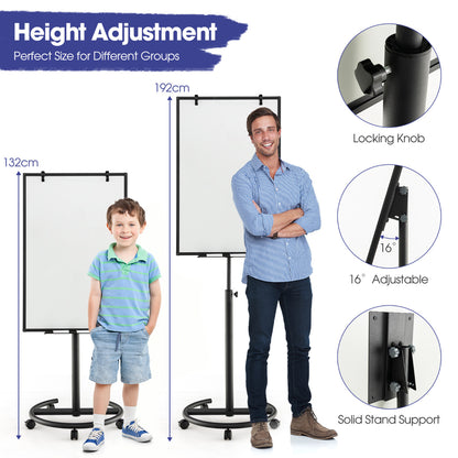 Mobile Dry Erase Whiteboard with Height Adjustable Stand-Black