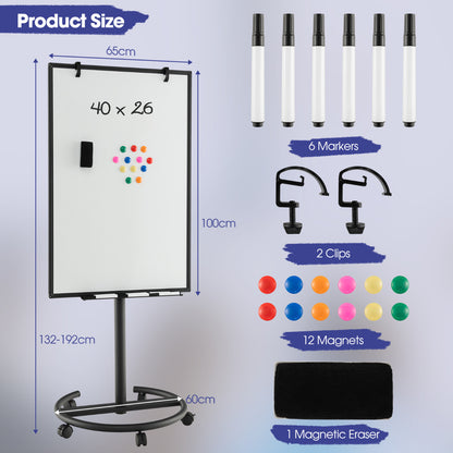 Mobile Dry Erase Whiteboard with Height Adjustable Stand-Black