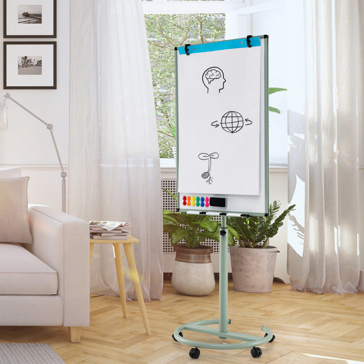 Mobile Dry Erase Whiteboard with Height Adjustable Stand-Grey