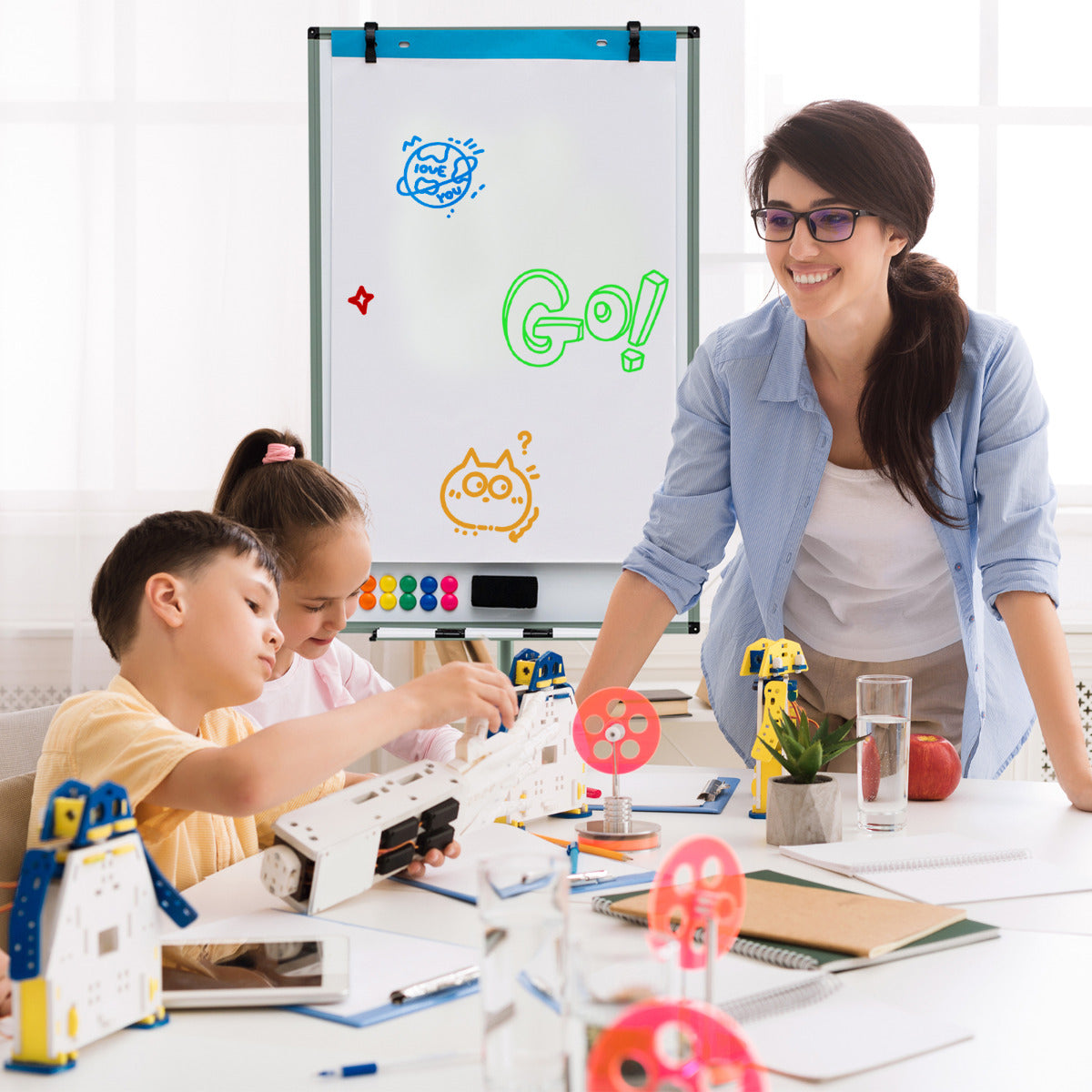 Mobile Dry Erase Whiteboard with Height Adjustable Stand-Grey