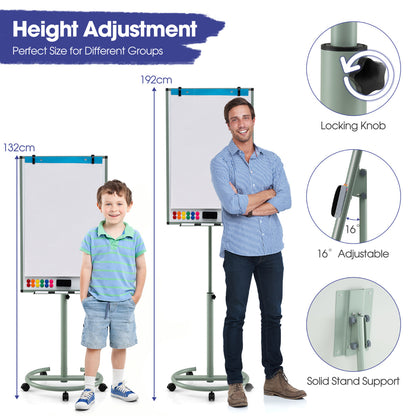Mobile Dry Erase Whiteboard with Height Adjustable Stand-Grey