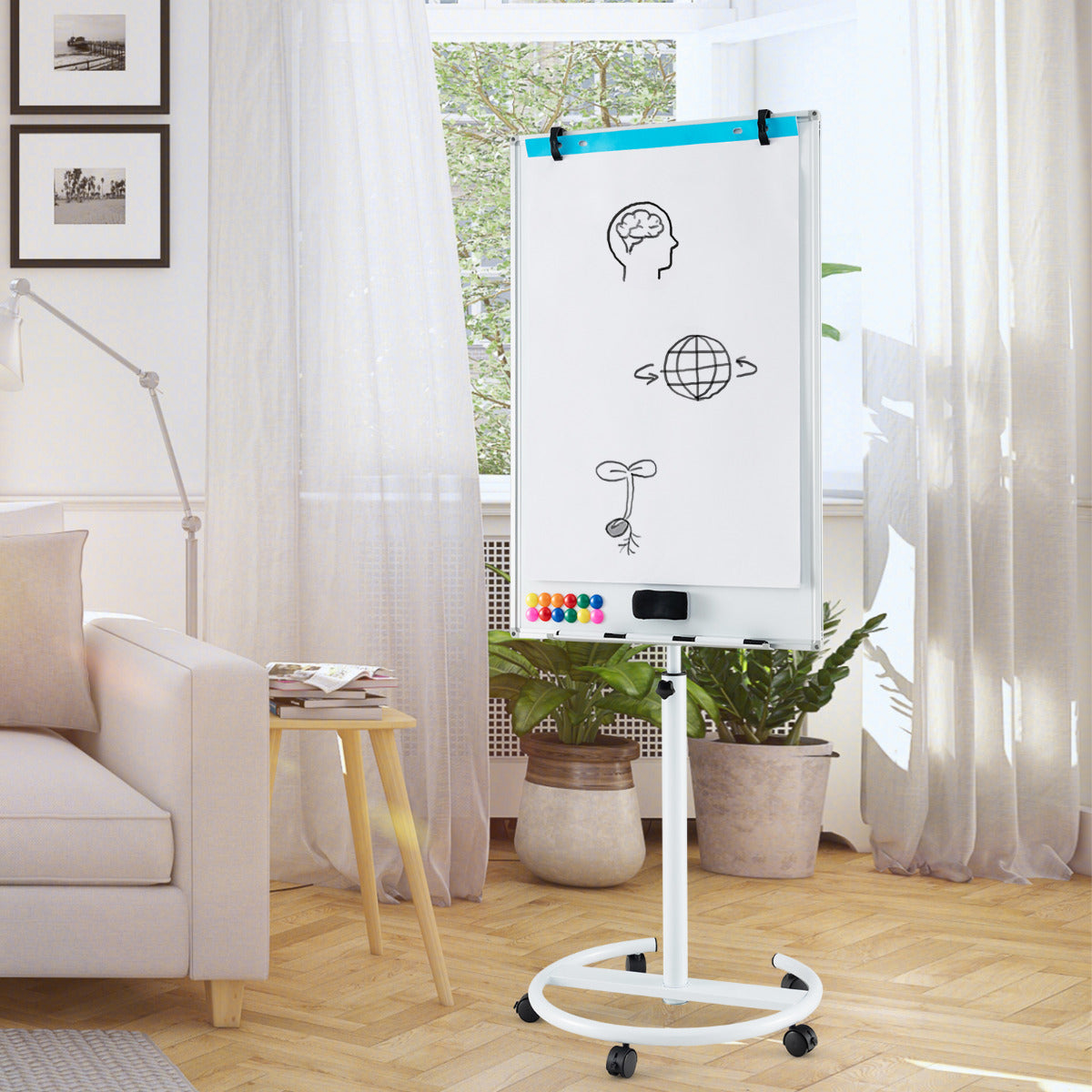 Mobile Dry Erase Whiteboard with Height Adjustable Stand-White