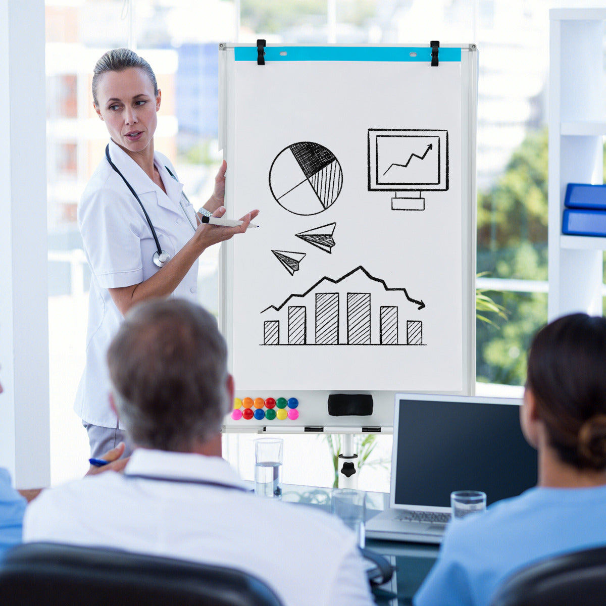 Mobile Dry Erase Whiteboard with Height Adjustable Stand-White