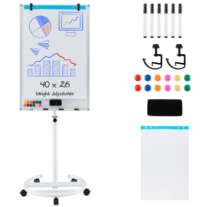 Mobile Dry Erase Whiteboard with Height Adjustable Stand-White