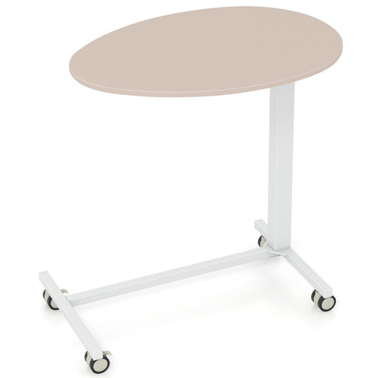 Costway Mobile Standing Desk Height-Adjustable with Lockable Casters-Pink & White