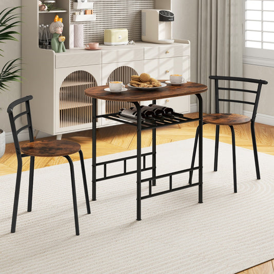 Costway Modern 3Pcs Dining Table Chair Set for Kitchen/Dining Room-Brown