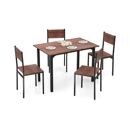 Modern 5-Piece Kitchen Table and Chairs Set with Backrest and Metal Frame-Brown