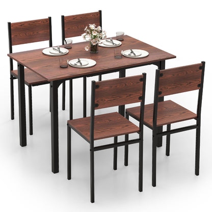 Modern 5-Piece Kitchen Table and Chairs Set with Backrest and Metal Frame-Brown