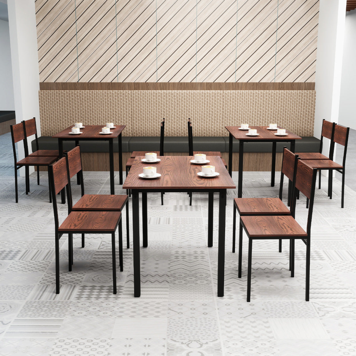 Modern 5-Piece Kitchen Table and Chairs Set with Backrest and Metal Frame-Brown